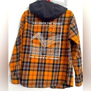 Zara Plaid Hooded Kids Shirt - Orange and Black 13/14